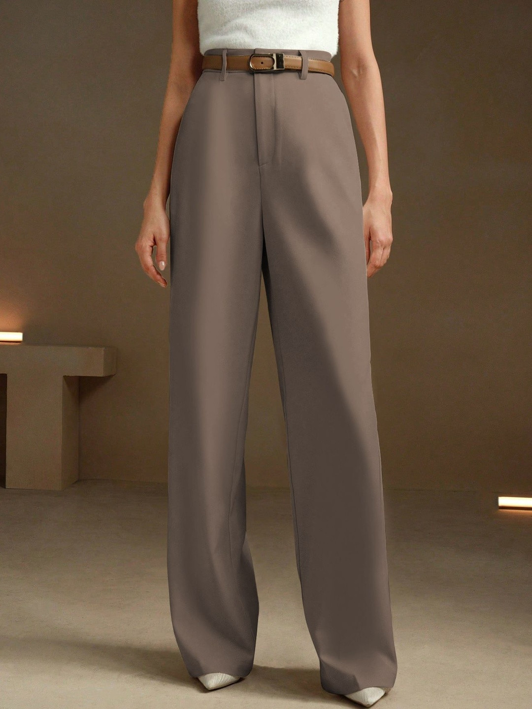 BAESD Women Relaxed Straight Leg High-Rise Non Iron Trousers