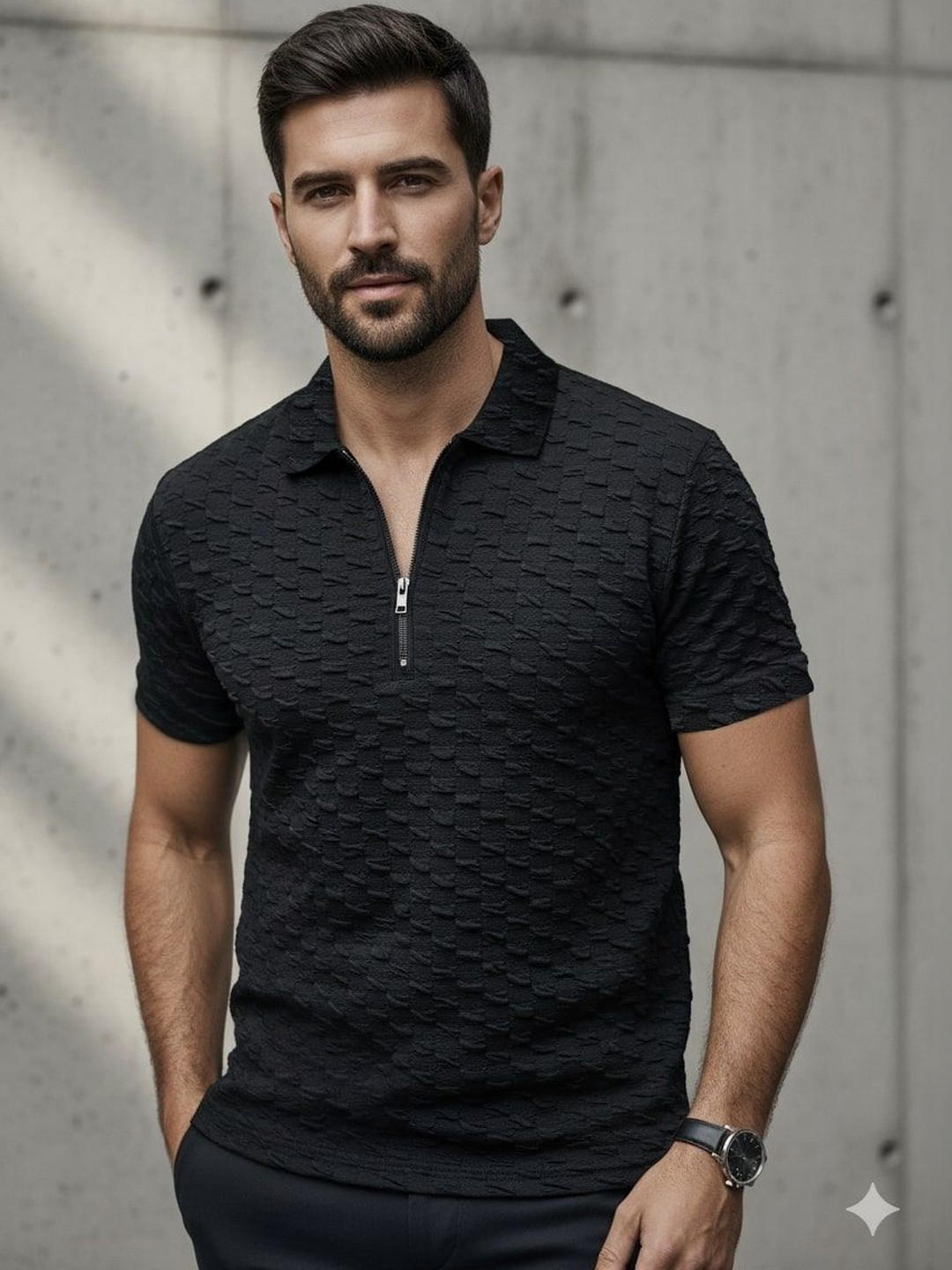 SZN Men Solid Polo Collar Short Sleeves Tshirt