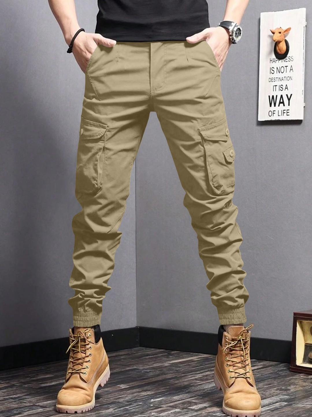 LERIYA FASHION Men High-Rise Easy Wash Cargos Trousers