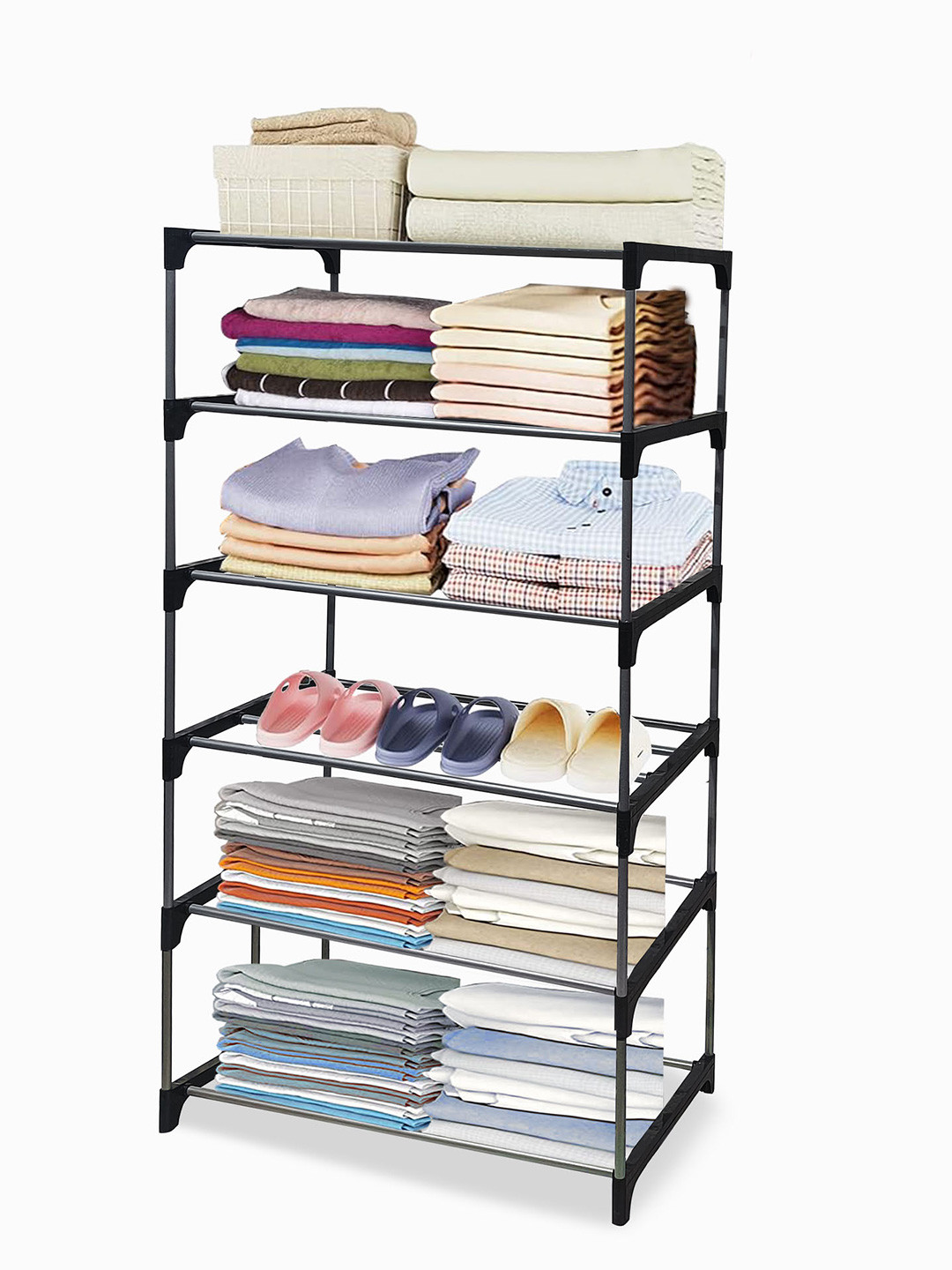 Rmerchants Black 6-Layer Metal Collapsible Wardrobe Rack