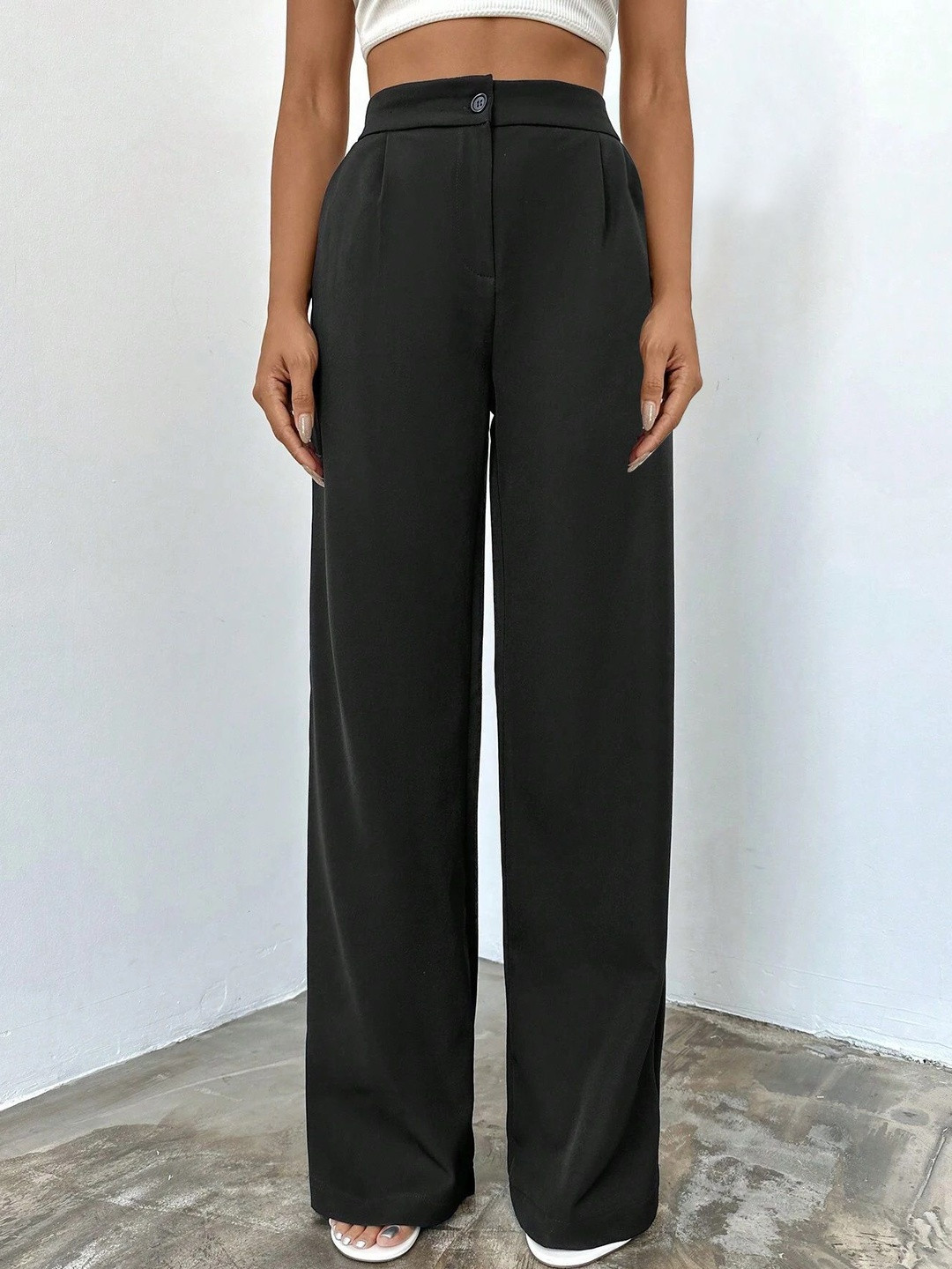 CILIMILI Women Relaxed Straight Leg High-Rise Non Iron Trousers