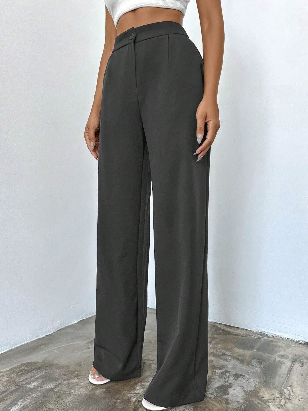 BAESD Women Relaxed Straight Leg High-Rise Non Iron Trousers
