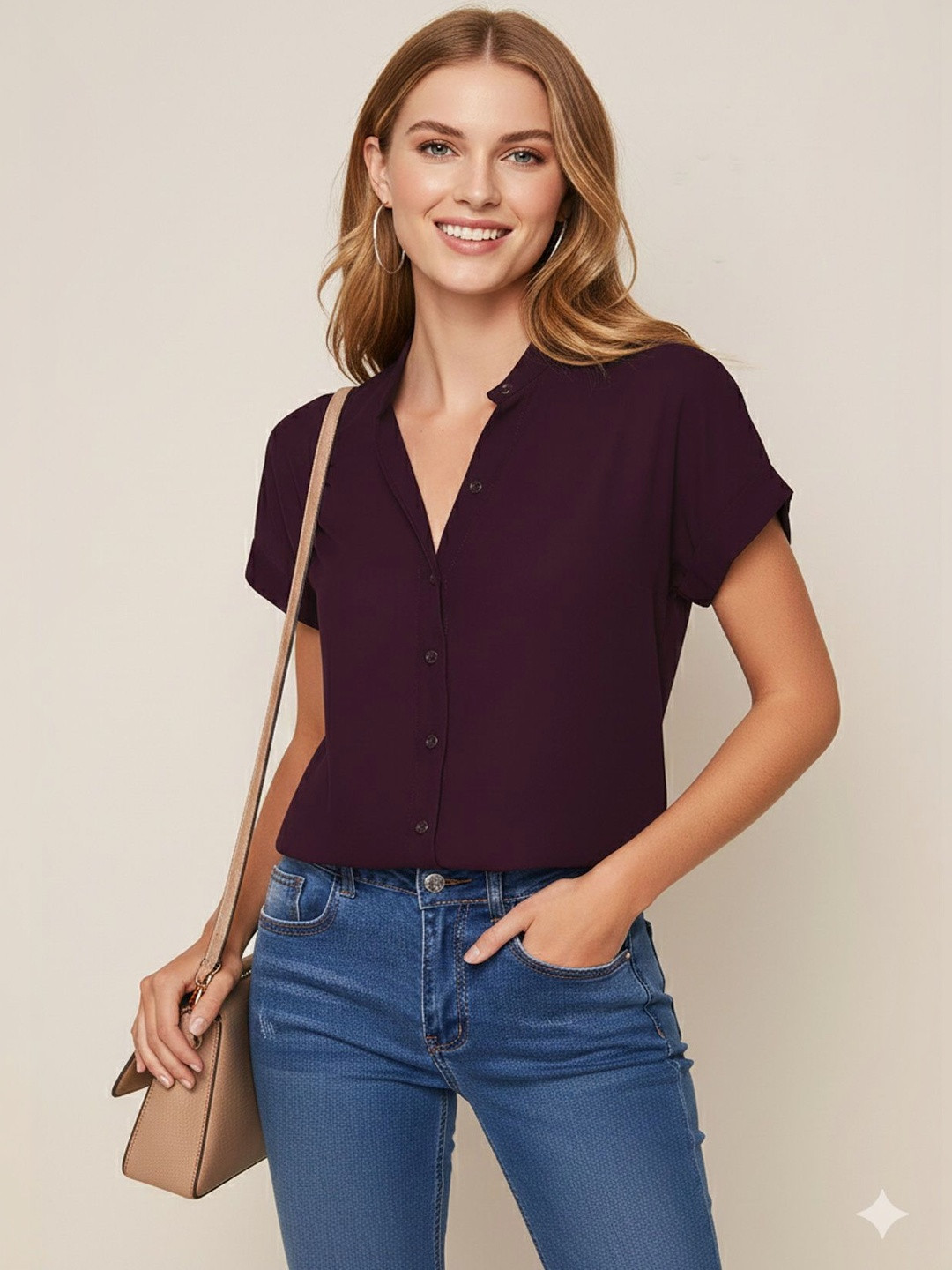 Fashion2wear Mandarin Collar Georgette Top
