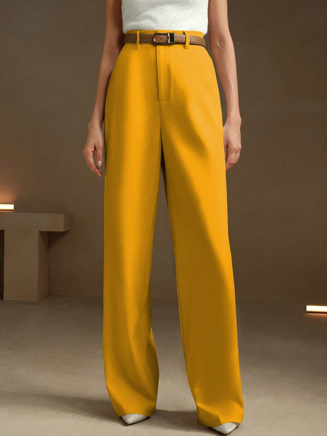 KERI PERRY Women Relaxed Straight Leg High-Rise Non Iron Trousers