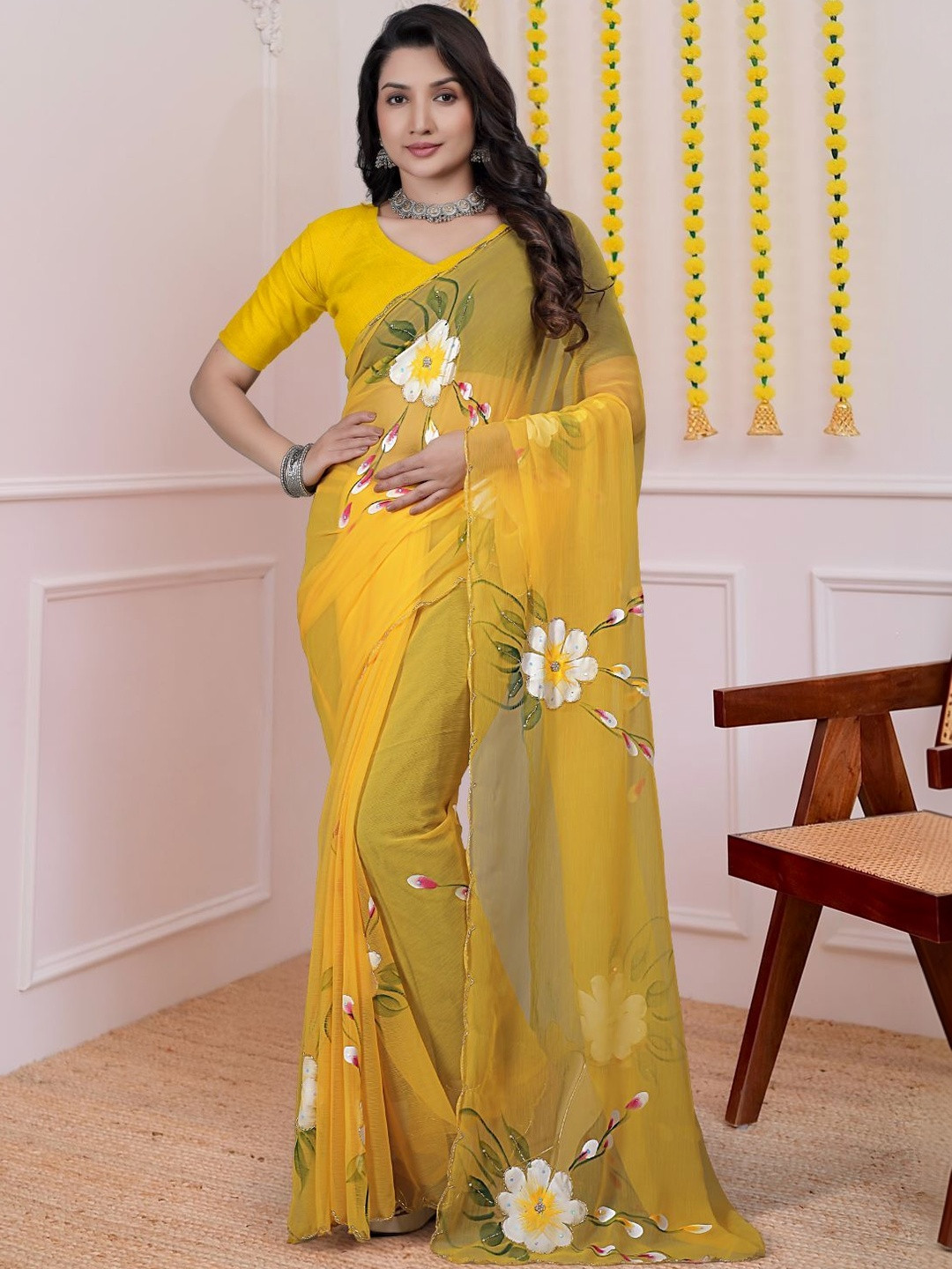 ARKIA Floral Pure Chiffon Saree
