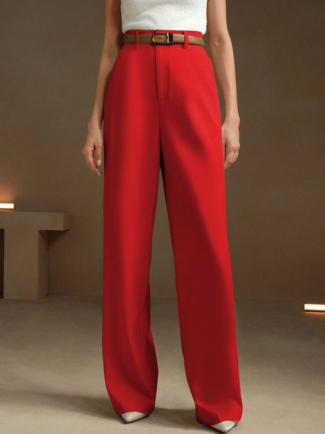 BAESD Women Relaxed Straight Leg High-Rise Non Iron Trousers