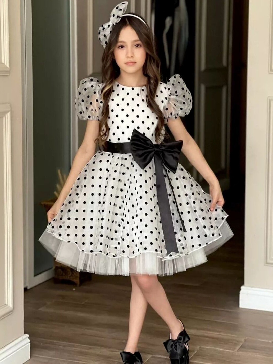 BAESD Polka Dot Print Puff Sleeve Fit & Flare Dress