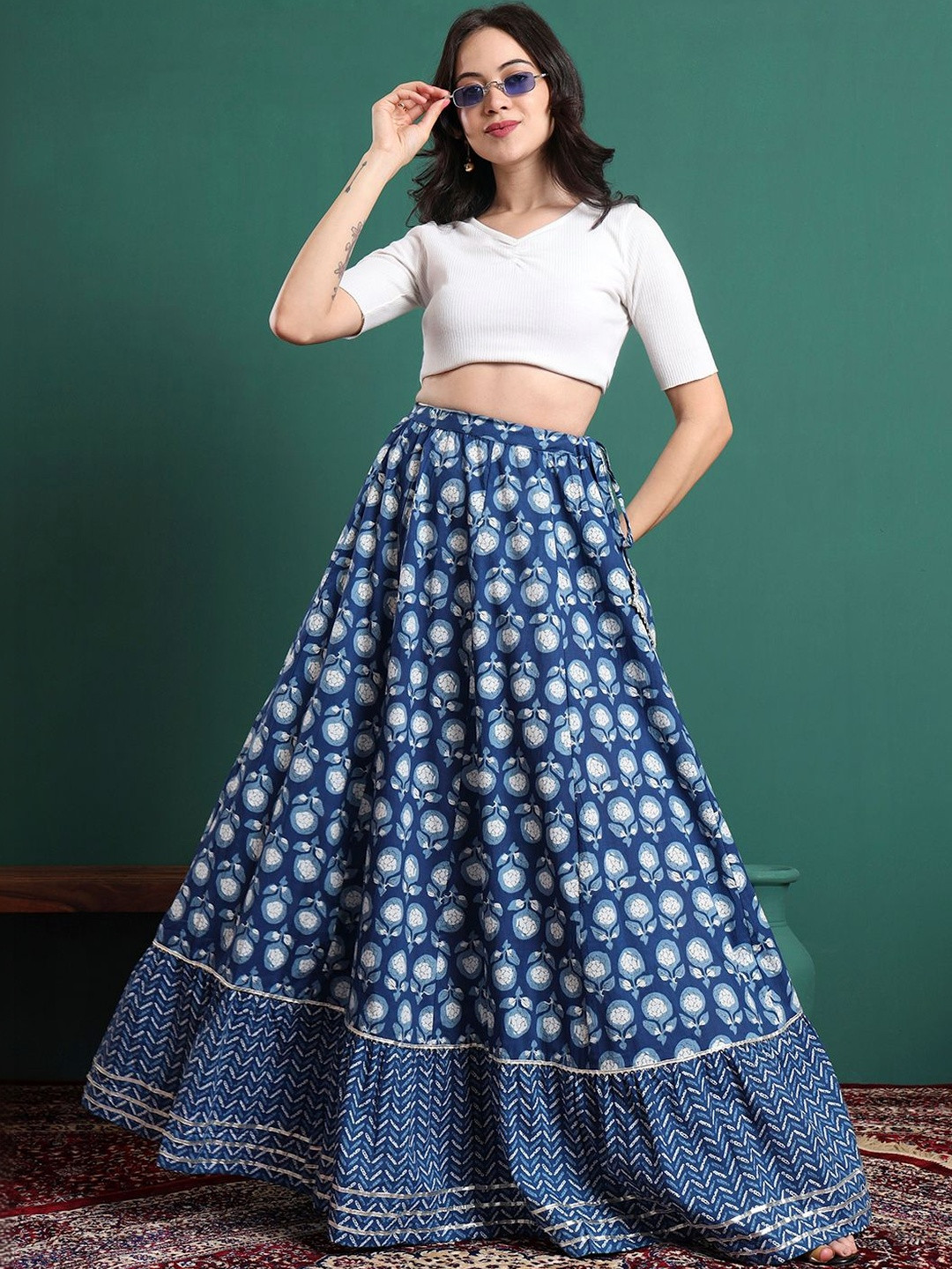 CHARMANT Printed Flared Maxi Skirts