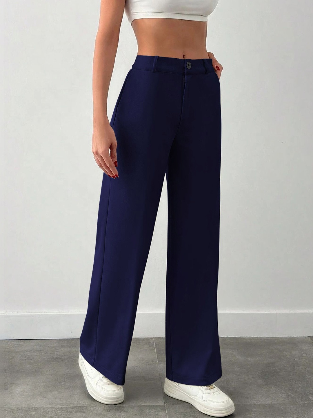 BAESD Women Relaxed Straight Leg High-Rise Non Iron Trousers