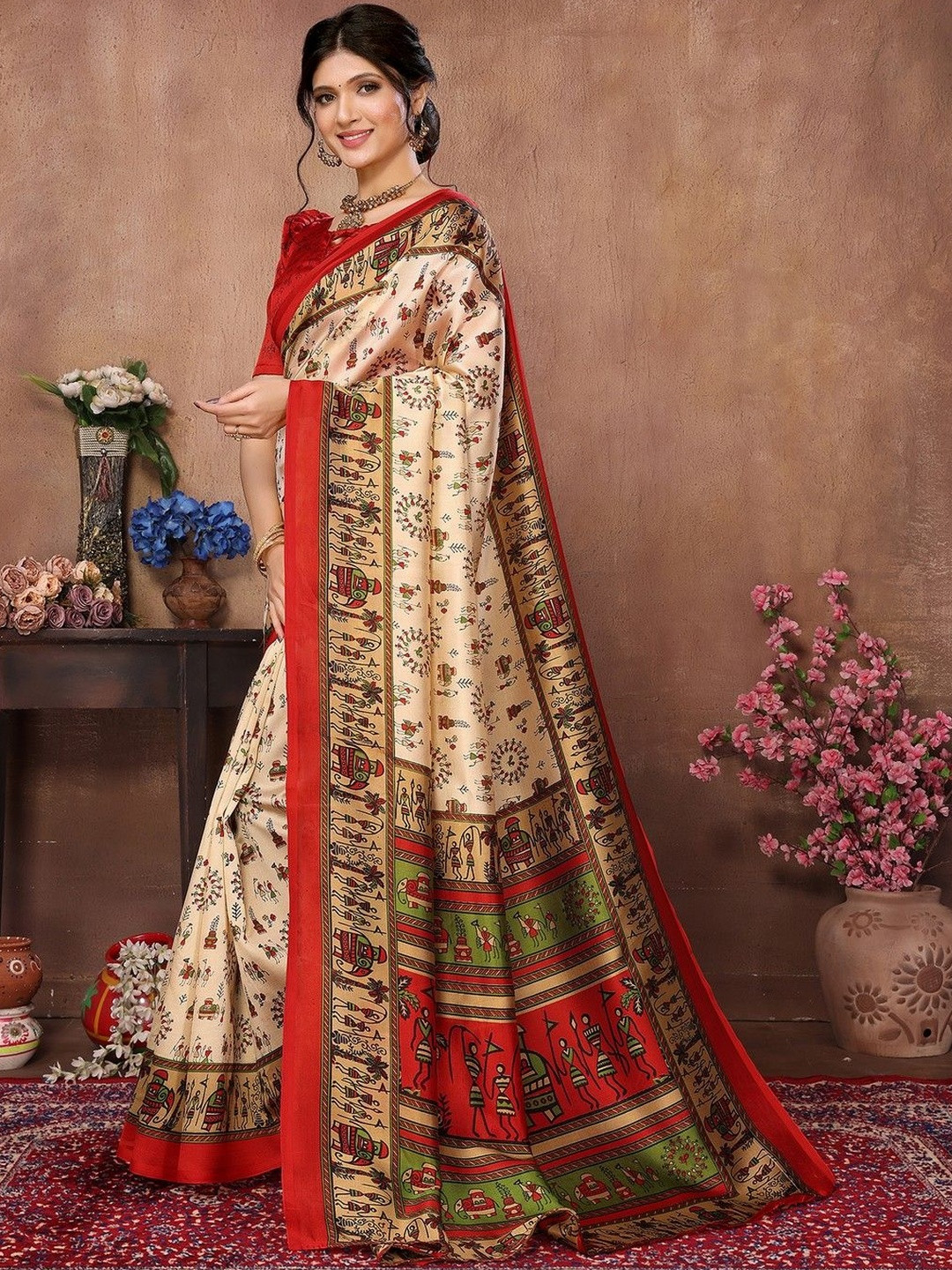JANOI Ethnic Motifs Art Silk Fusion Saree