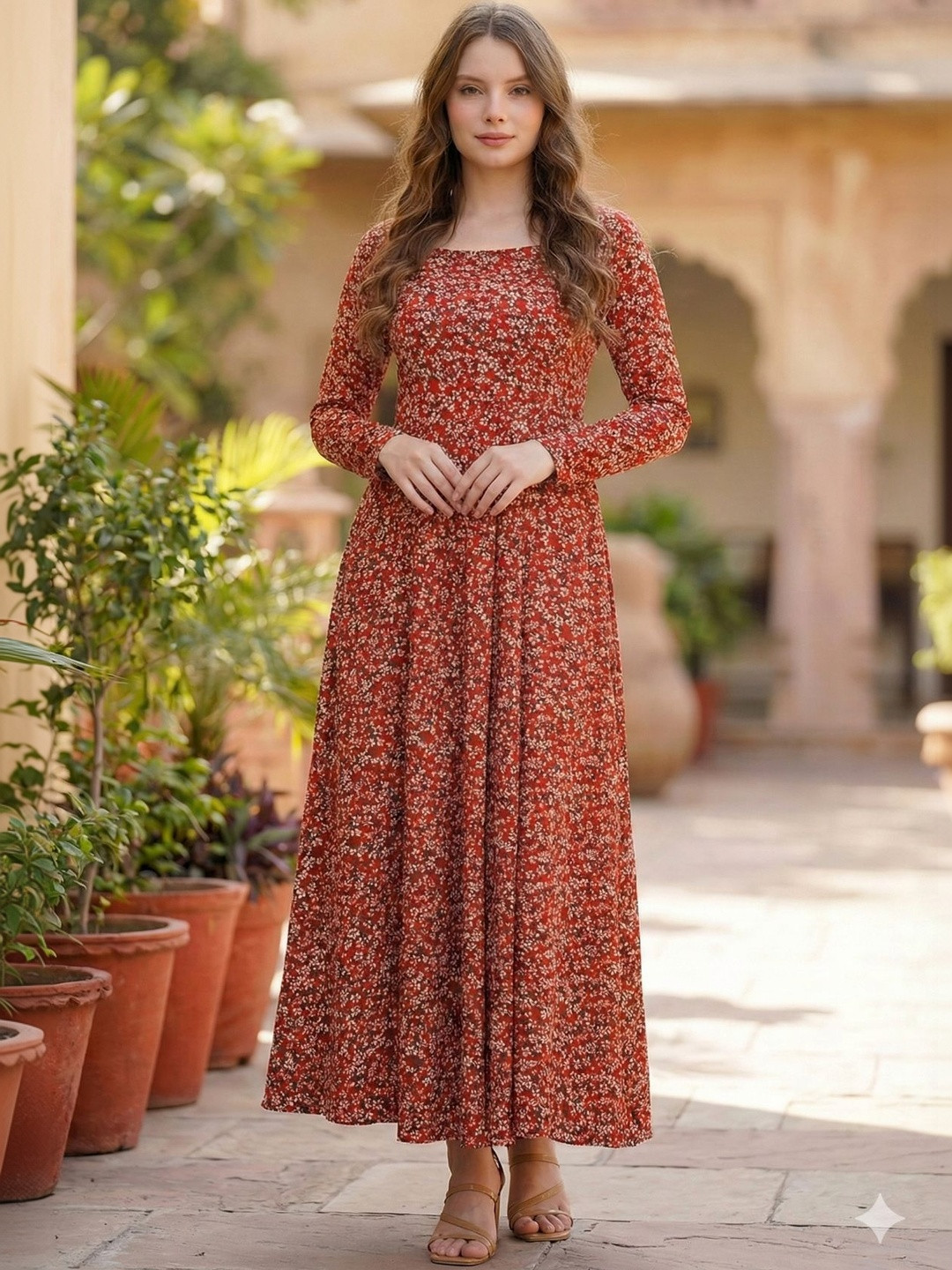 DHAKRE FASHION Floral Print A-Line Maxi Dress