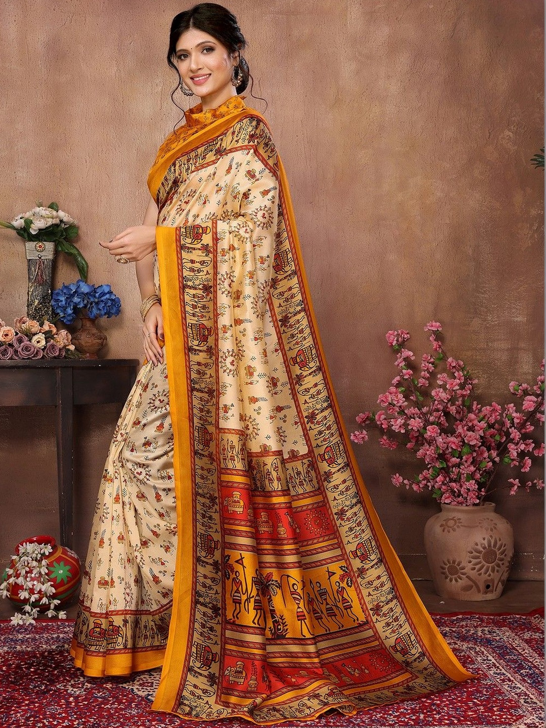 JANOI Ethnic Motifs Art Silk Fusion Saree