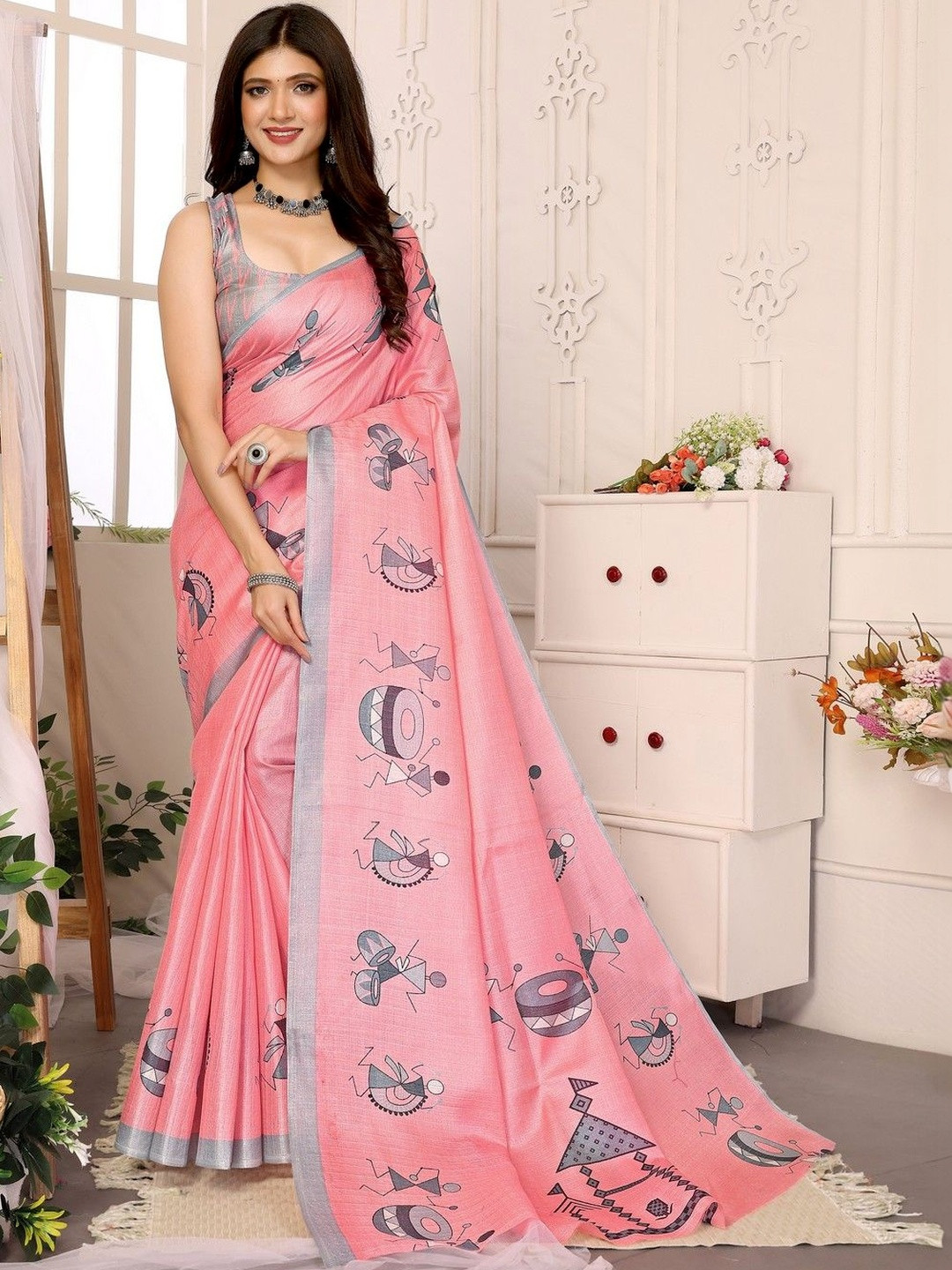 JANOI Ethnic Motifs Art Silk Fusion Saree