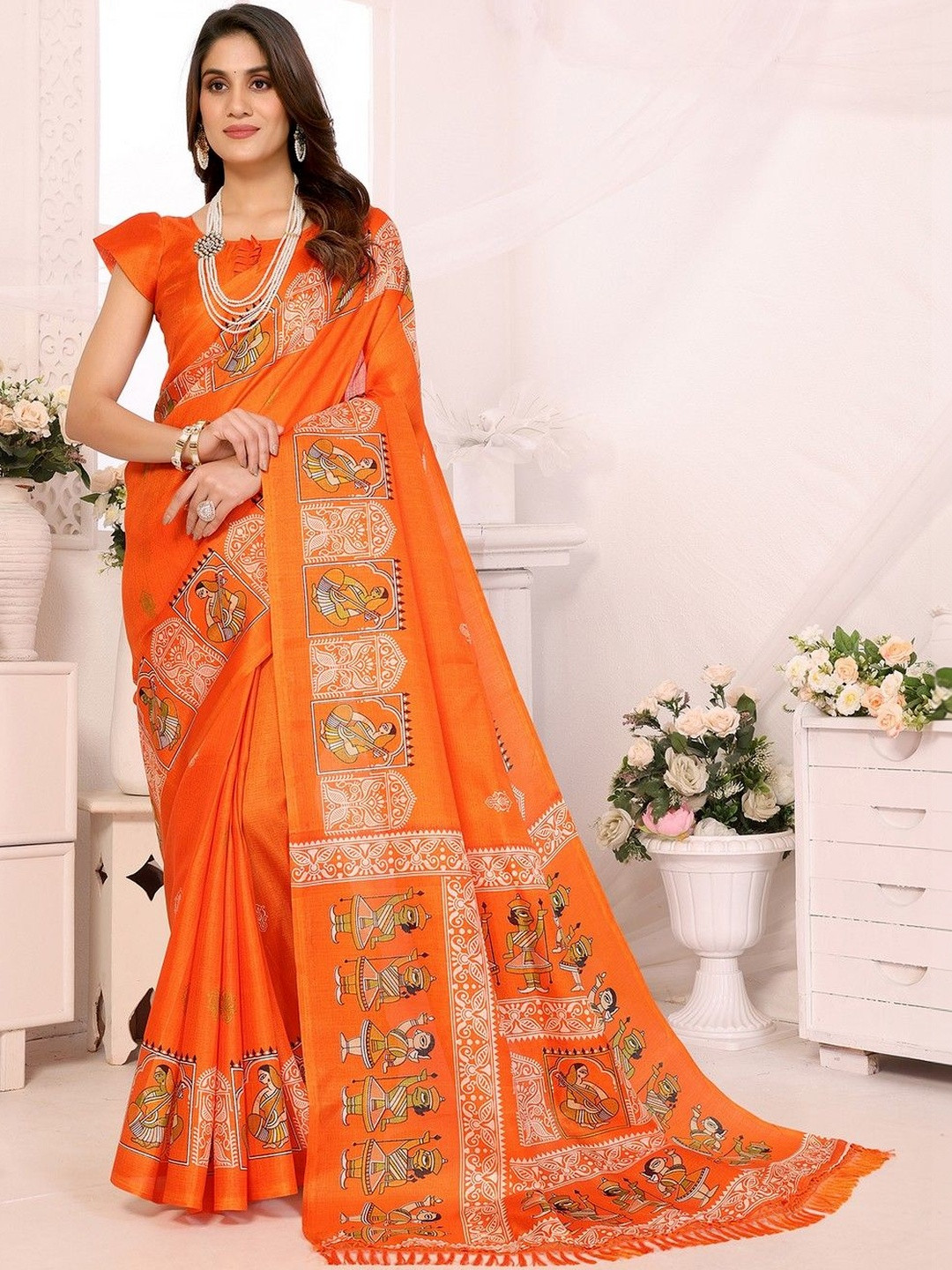 JANOI Floral Art Silk Saree