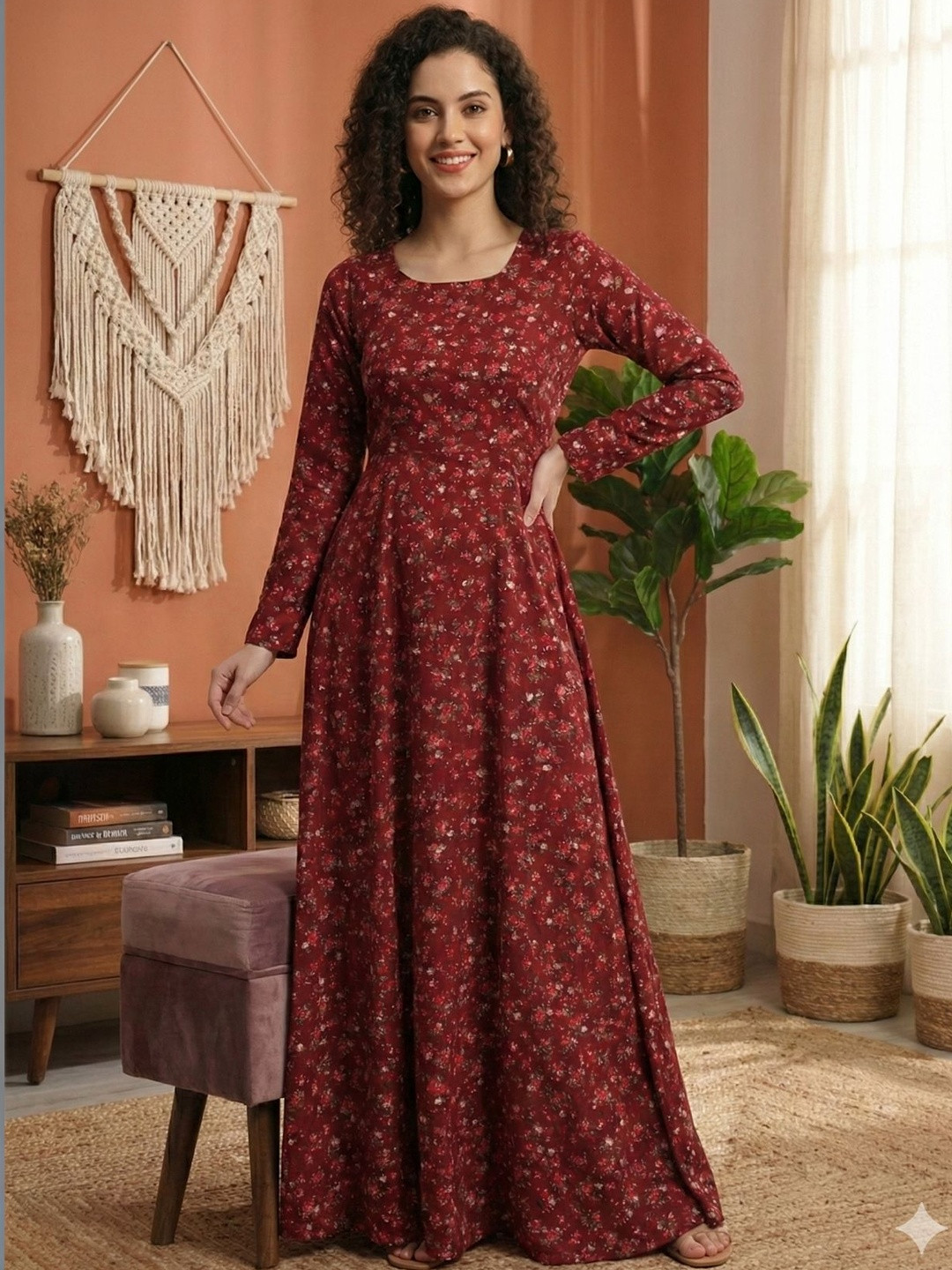 DHAKRE FASHION Floral Print A-Line Maxi Dress
