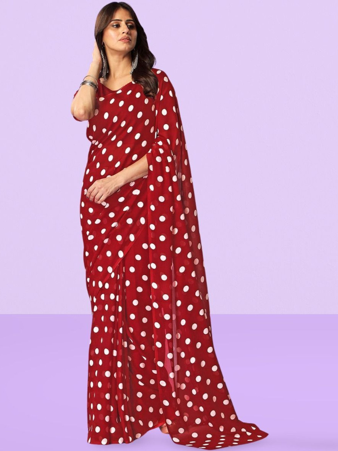 Vibhagyaa Polka Dot Pure Georgette Saree