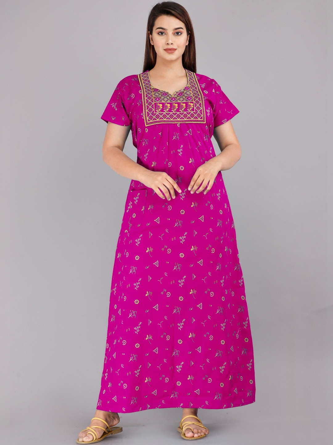 Serenita Women Pure Cotton Printed Maxi Nightdress