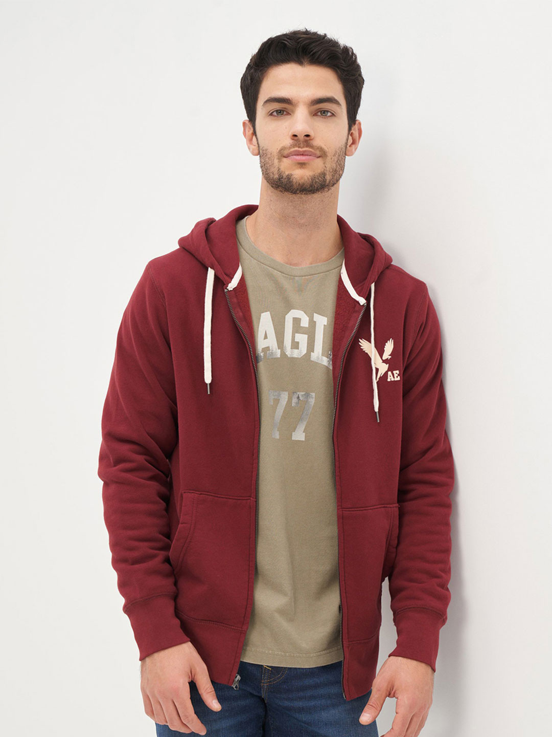 AMERICAN EAGLE OUTFITTERS Men Maroon Hooded Sweatshirt