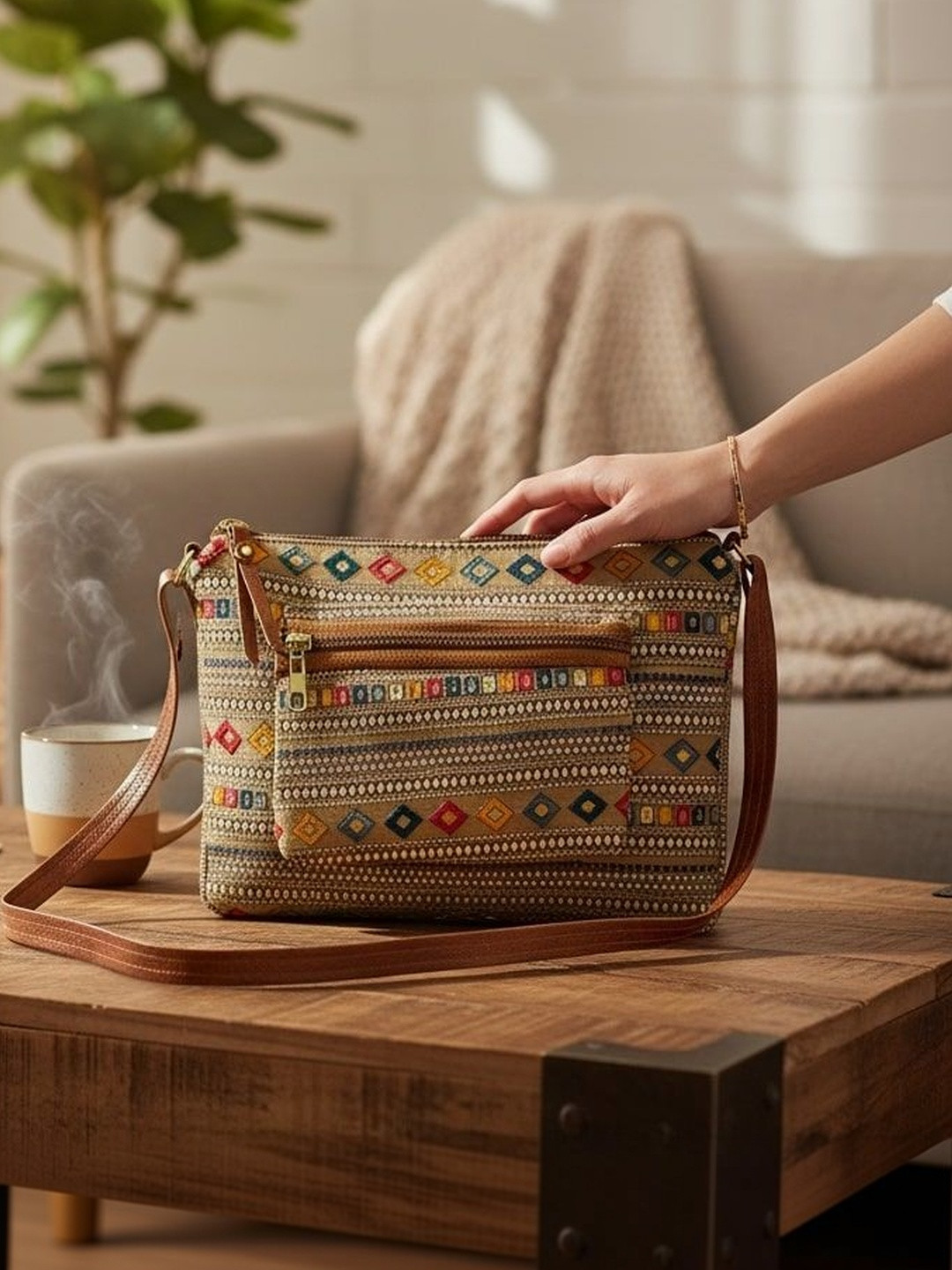 SZN Geometric Printed Sling Bag