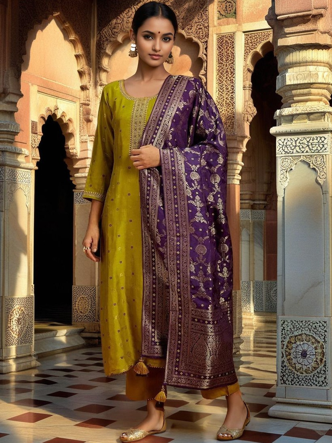 Twika Women Ethnic Motifs Regular Kurta with Palazzos & With Dupatta