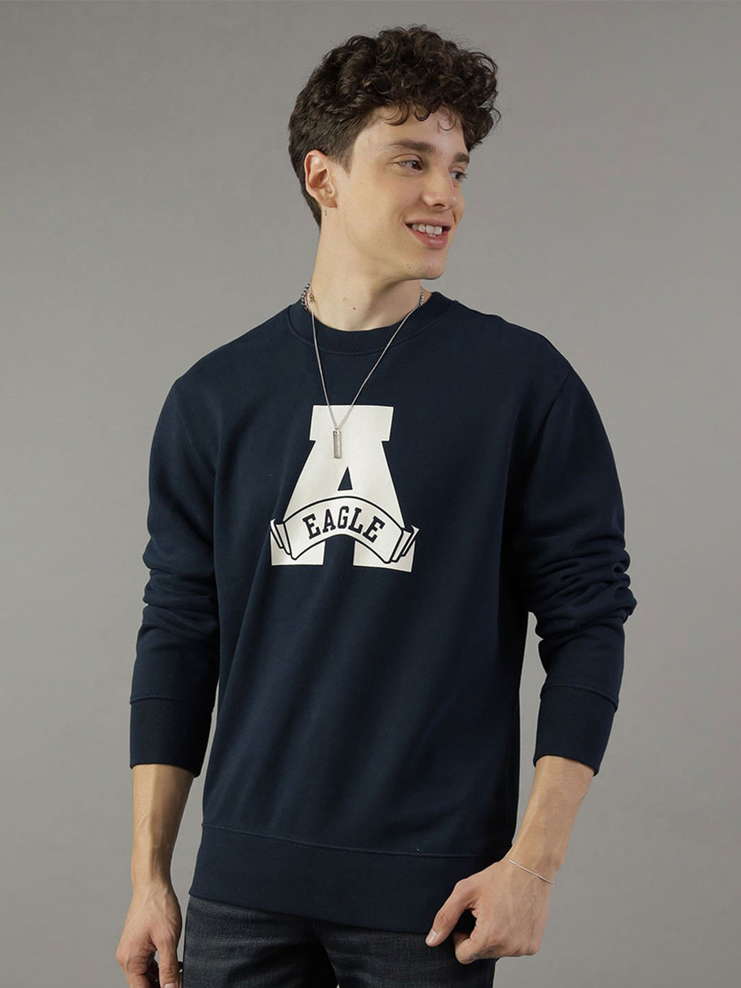 AMERICAN EAGLE OUTFITTERS Typography Printed Round Neck Long Sleeves Pullover Sweatshirt