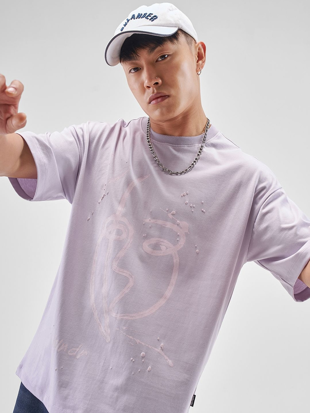 HIGHLANDER Men Abstract Printed Round Neck Oversized T-shirt