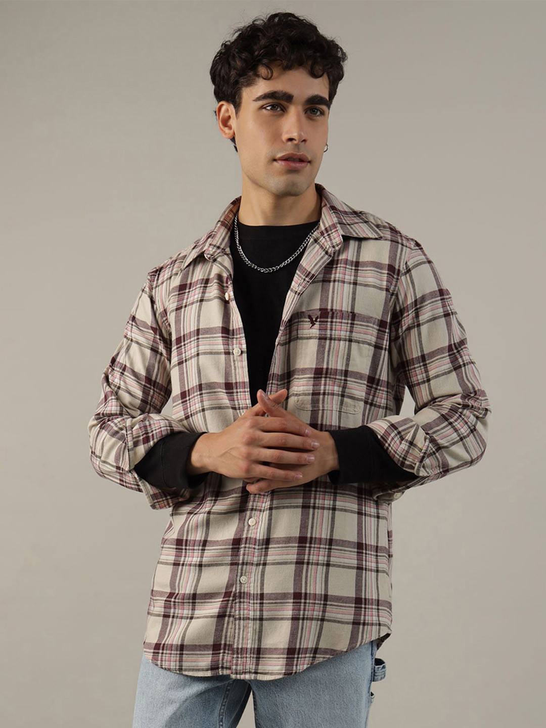 AMERICAN EAGLE OUTFITTERS Men Slim Fit Tartan Checks Opaque Checked Casual Shirt