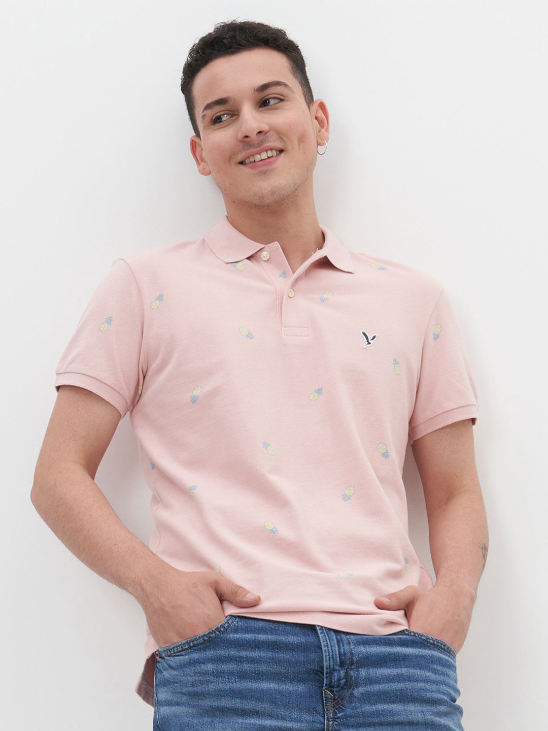 AMERICAN EAGLE OUTFITTERS Men Conversational Printed Polo Collar Cotton T-shirt