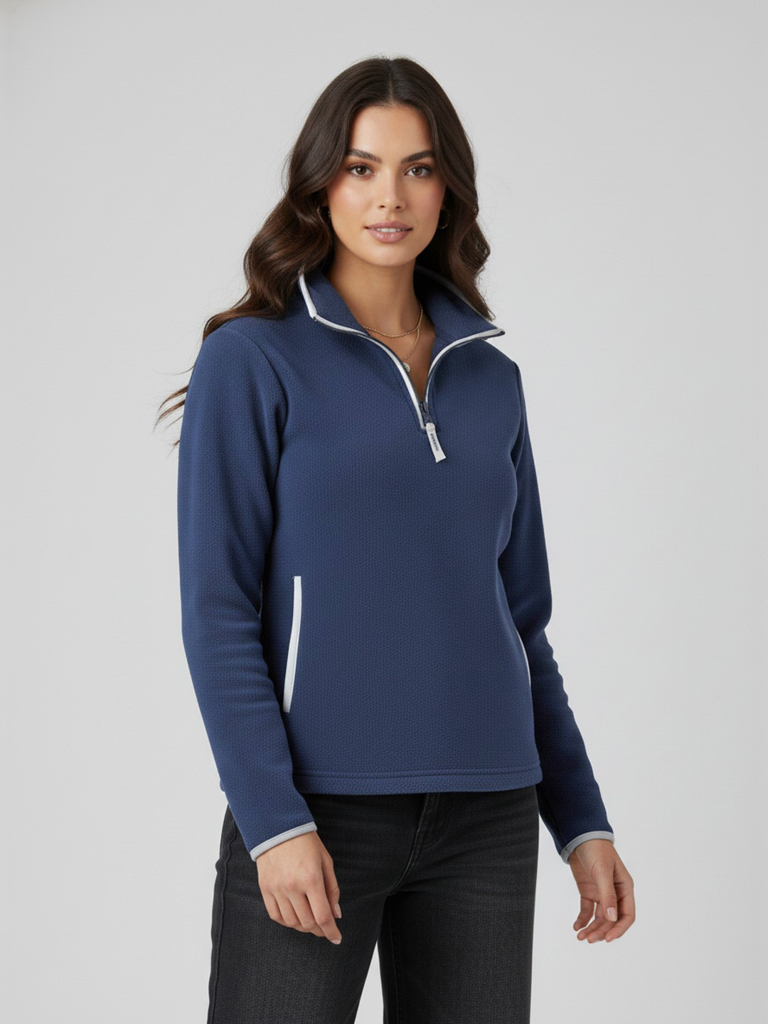 glitchez Mock Collar Fleece Pullover Half-Zipper - Image 1