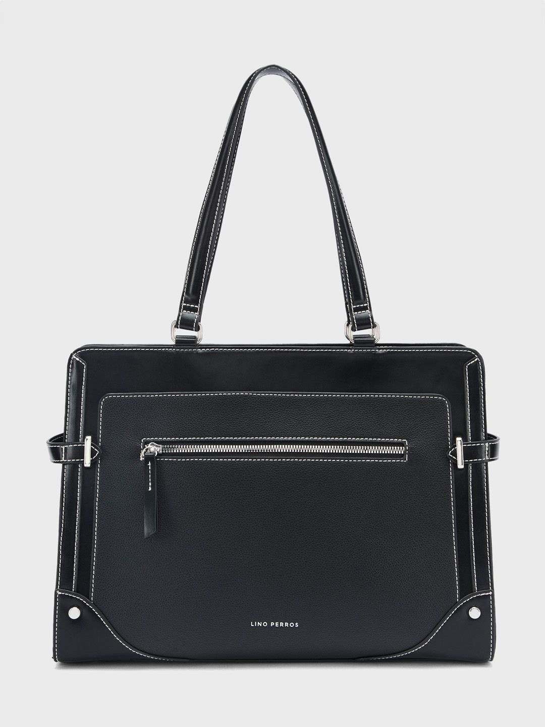 Lino Perros Monroe Textured Zip Detail Synthetic Leather Large Structured Tote Bag