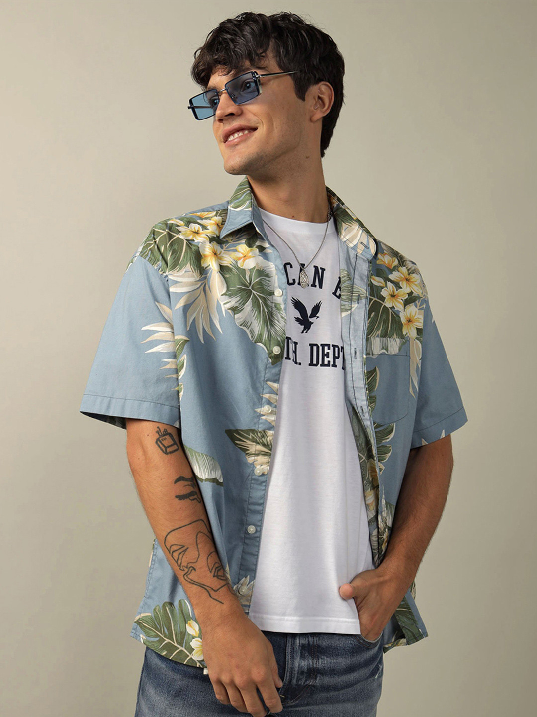 AMERICAN EAGLE OUTFITTERS Men Floral Opaque Printed Casual Cotton Shirt