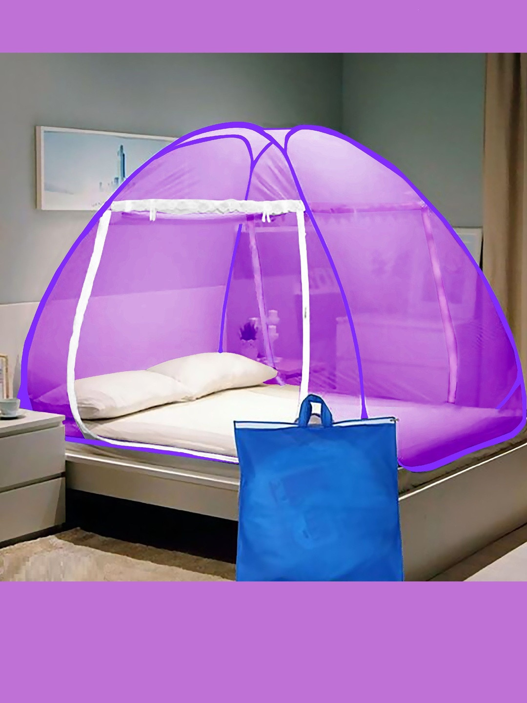 Aetrius Purple & White King Size Tent Mosquito Net