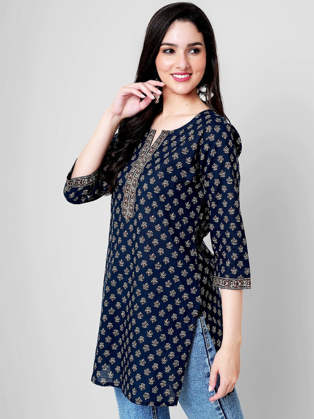 Varun Handicraft Print Ethnic Cotton Top