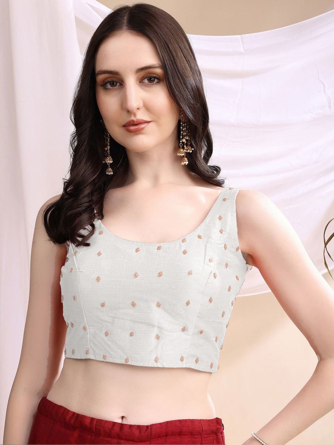 PUJIA MILLS Embellished Round Neck Padded Saree Blouse