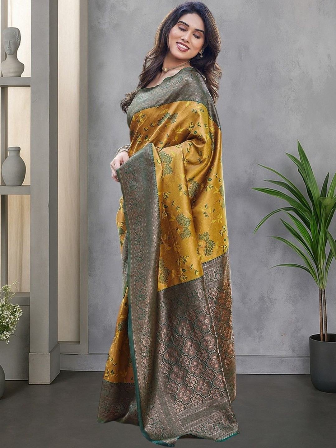 JANOI Woven Design Zari Silk Blend Banarasi Saree