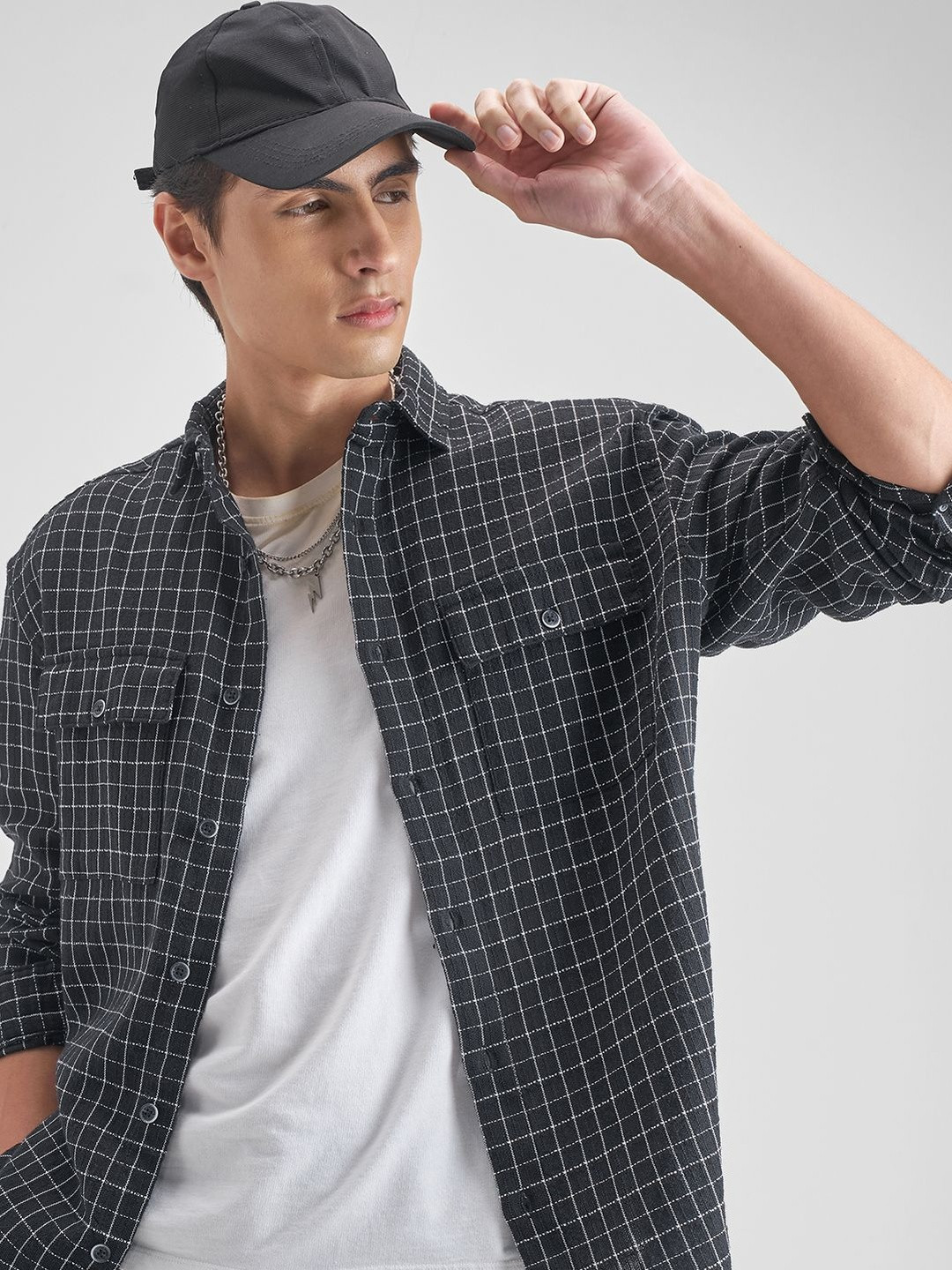 HIGHLANDER Men Windowpane Checks Checked Casual Shirt