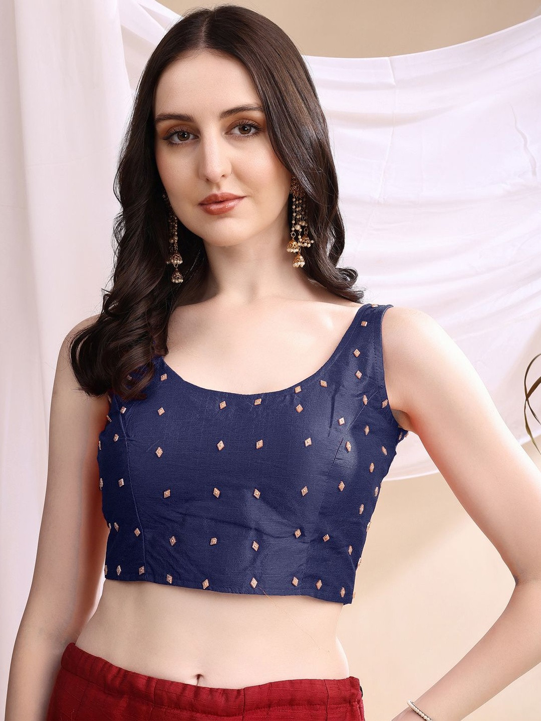 PUJIA MILLS Embroidered Round Neck Saree Blouse