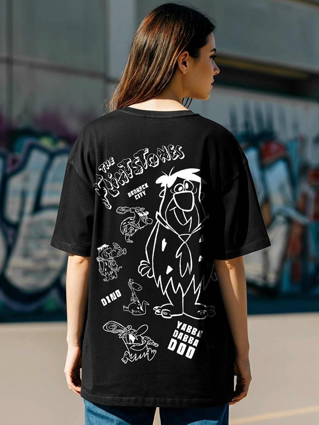 Bewakoof Official Cartoon Network Merchandise The Flintstones Printed Oversized T-shirt