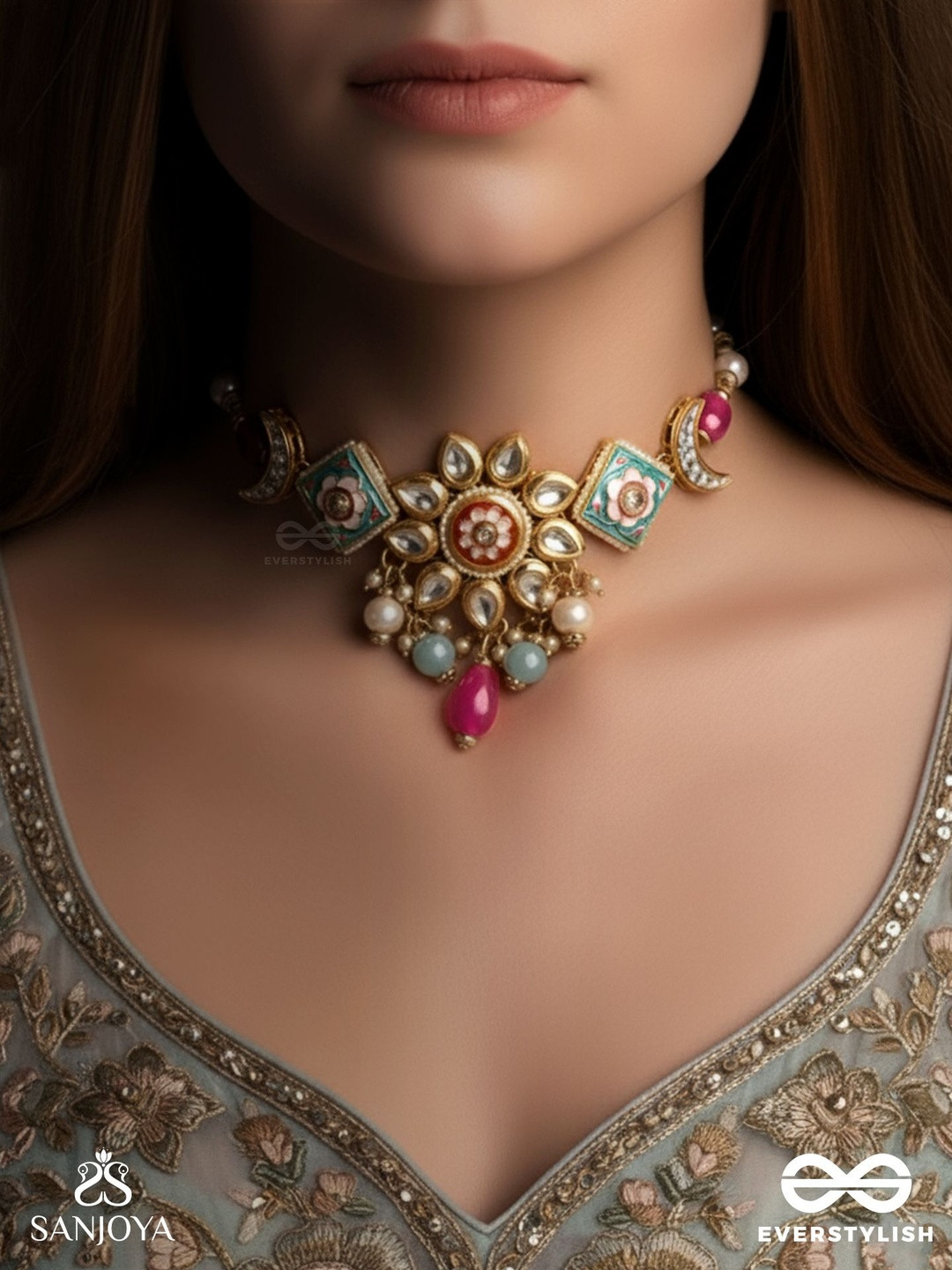 SANJOYA BY EVERSTYLISH Brass Gold-Plated Enamelled Necklace