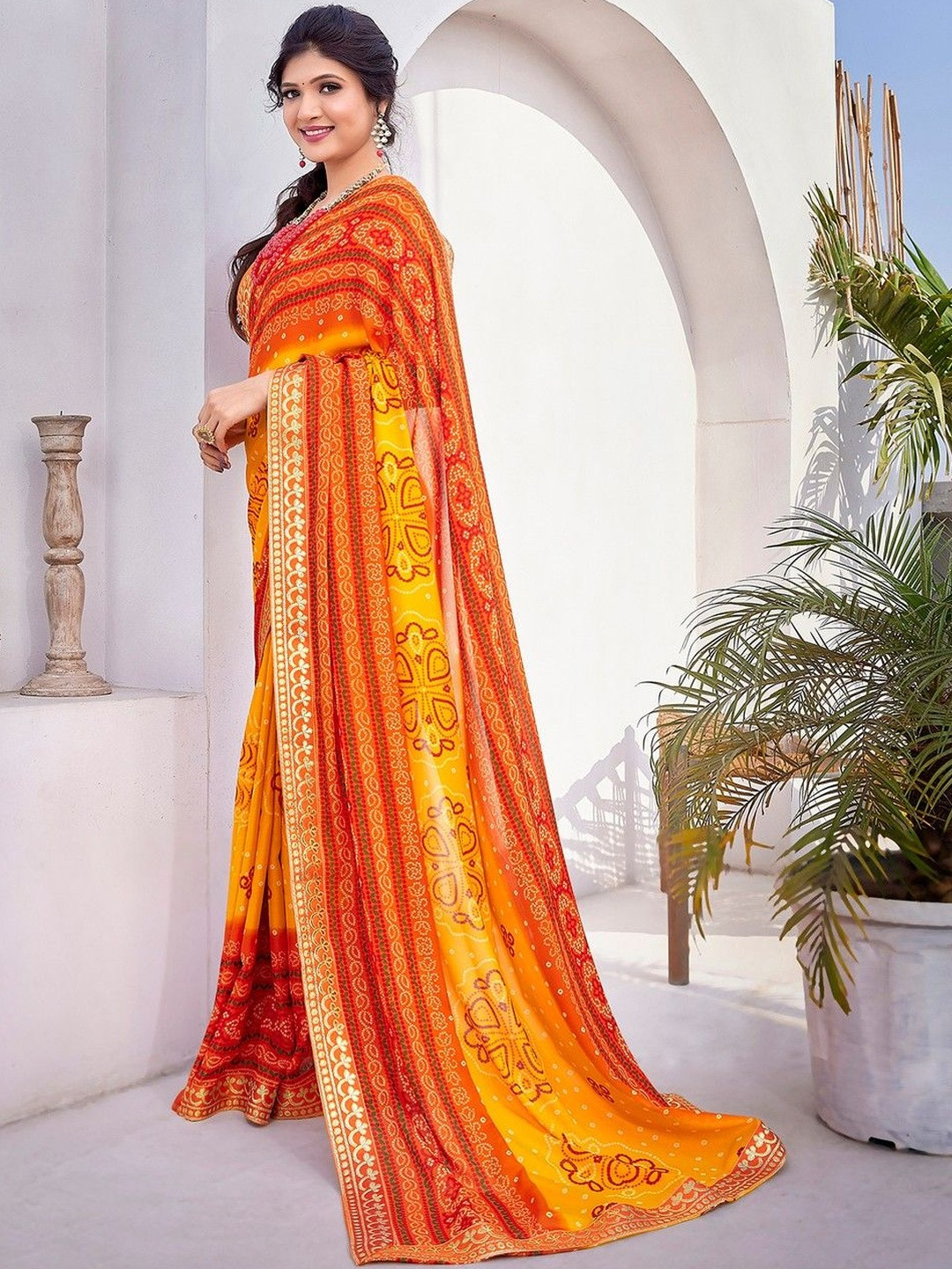 JANOI Ethnic Motifs Poly Georgette Saree