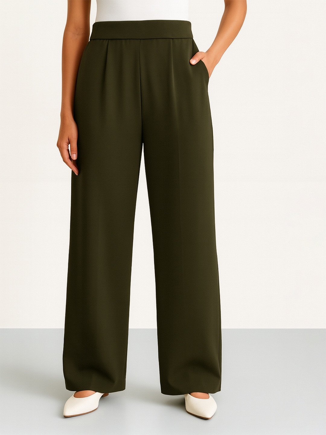 Raxedo Women Nylon Relaxed Fit Pleated Korean Pants Trousers
