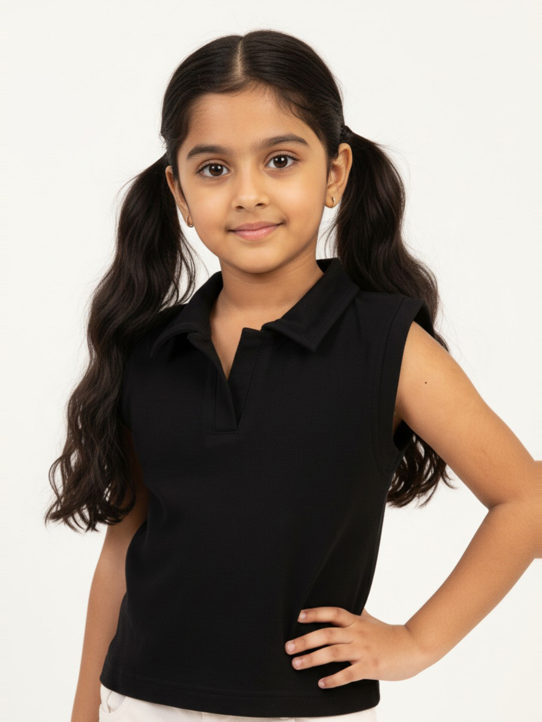 Grit N Groove Girls Shirt Collar Cotton Sleeveless Top