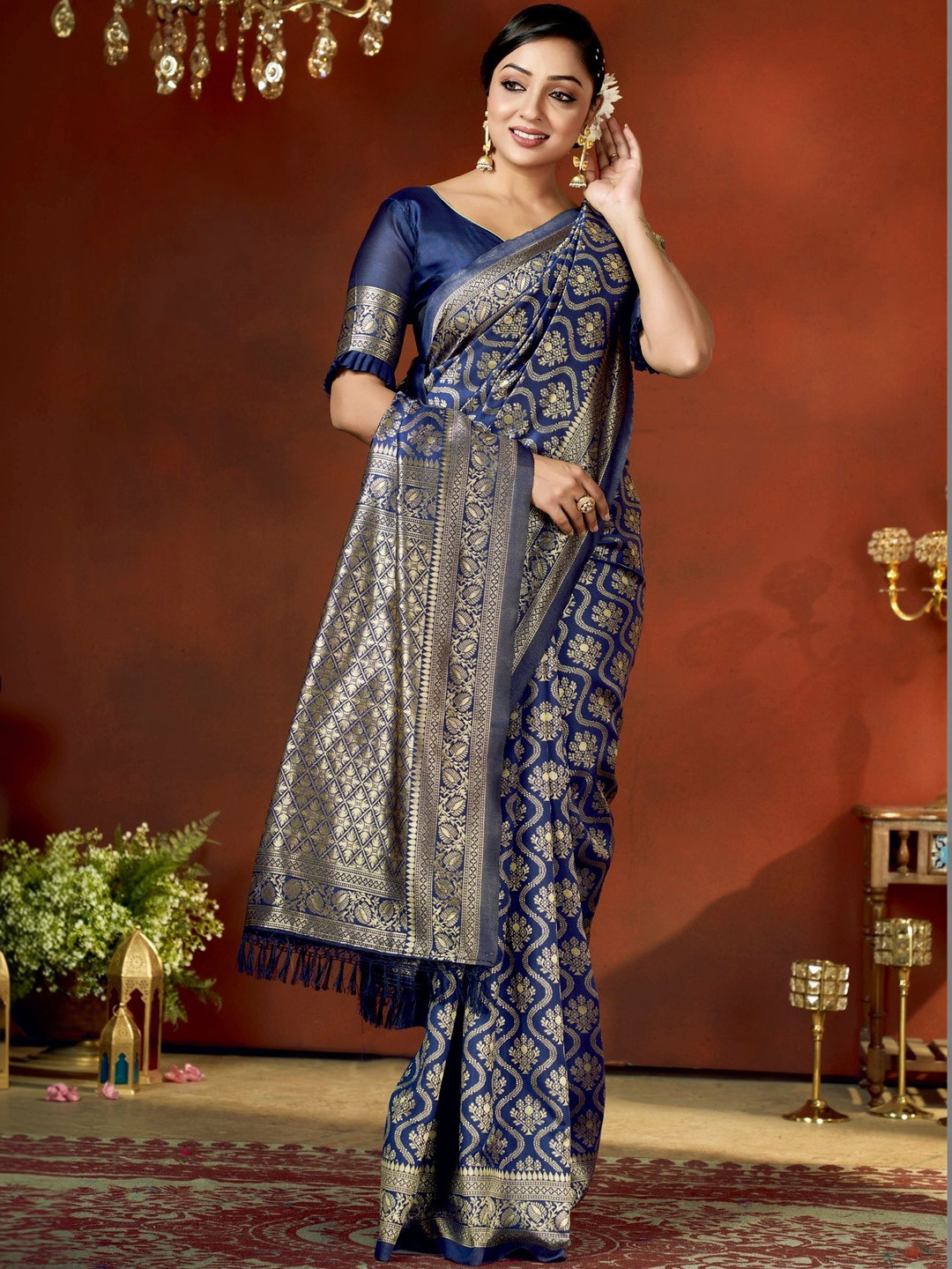 SURUKH Woven Design Zari Silk Blend Designer Banarasi Saree