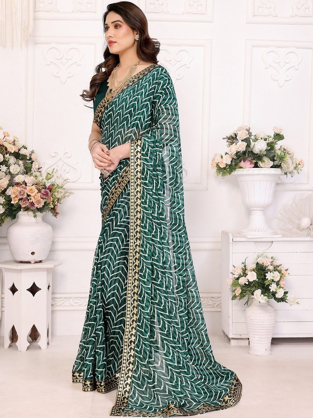 JANOI Embroidered Poly Georgette Designer Saree