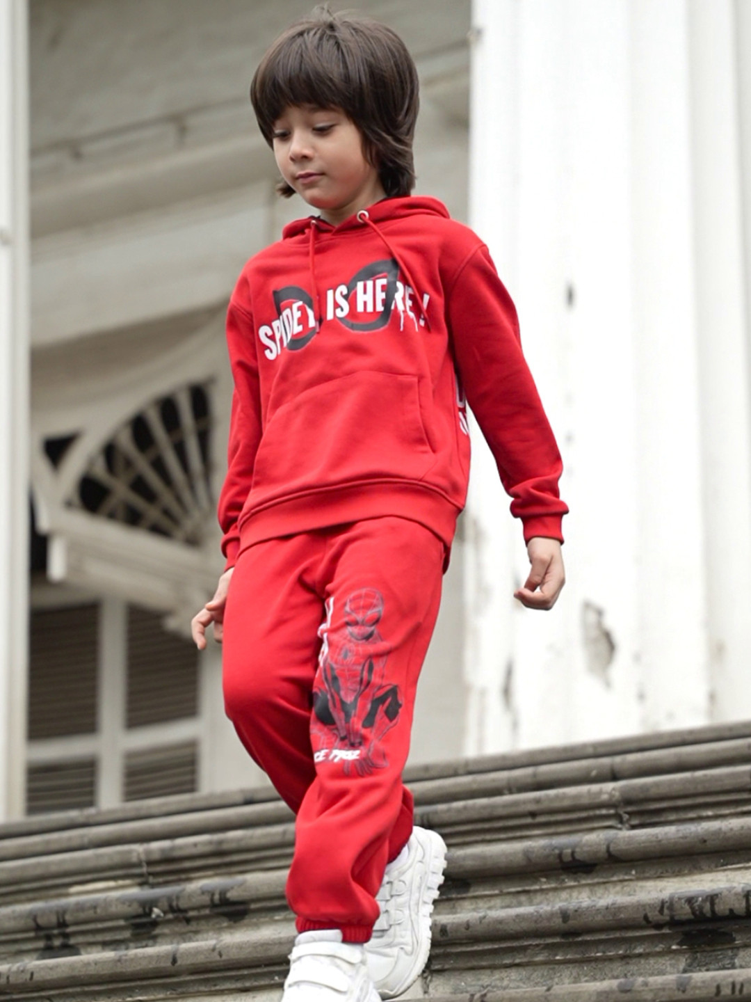 Nap Chief Kids Unisex Marvel Spider-Man Printed Cotton Hooded Sweatshirt With Joggers
