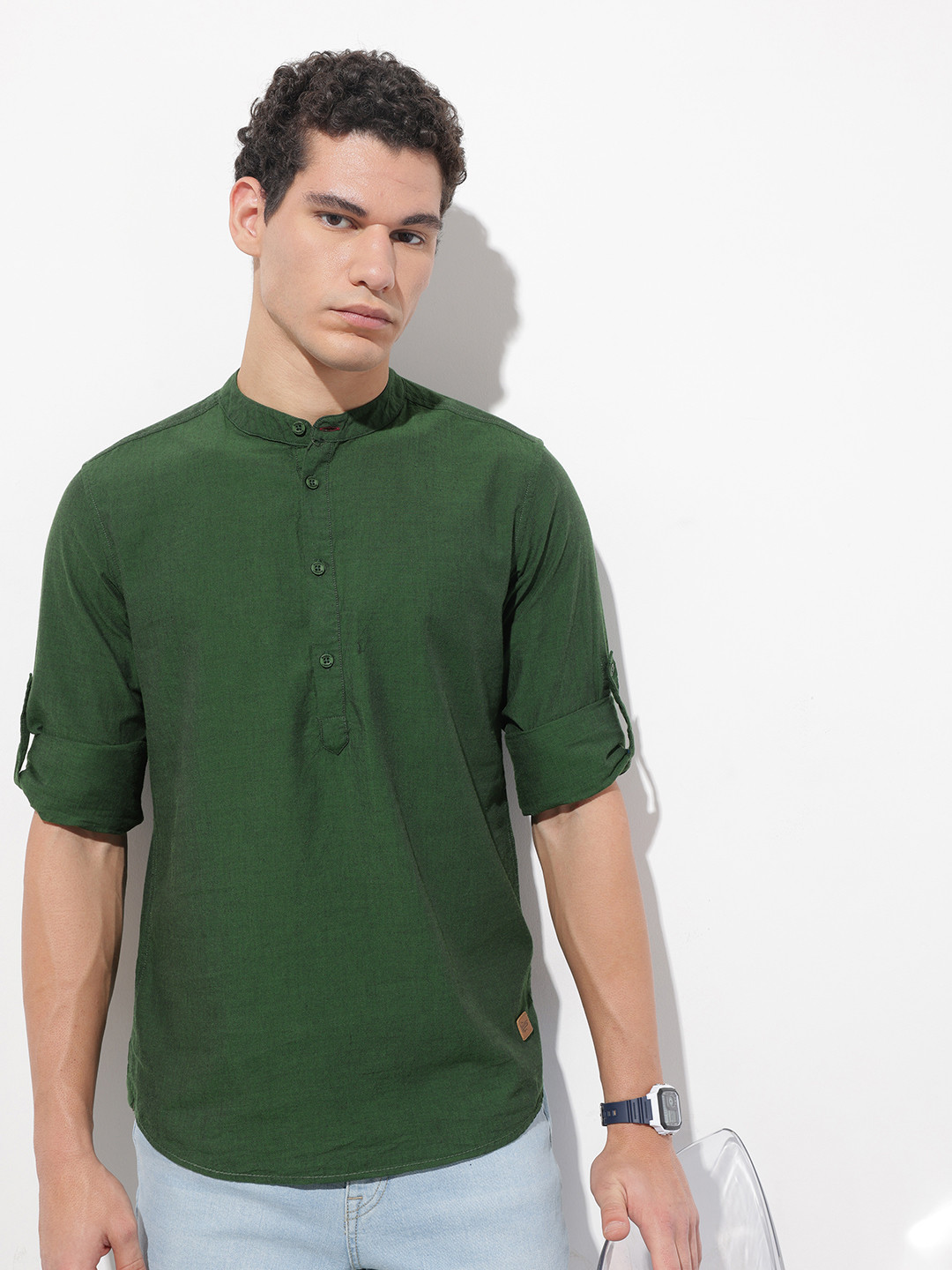 The Roadster Life Co. Band Collar Pure Cotton Casual Shirt