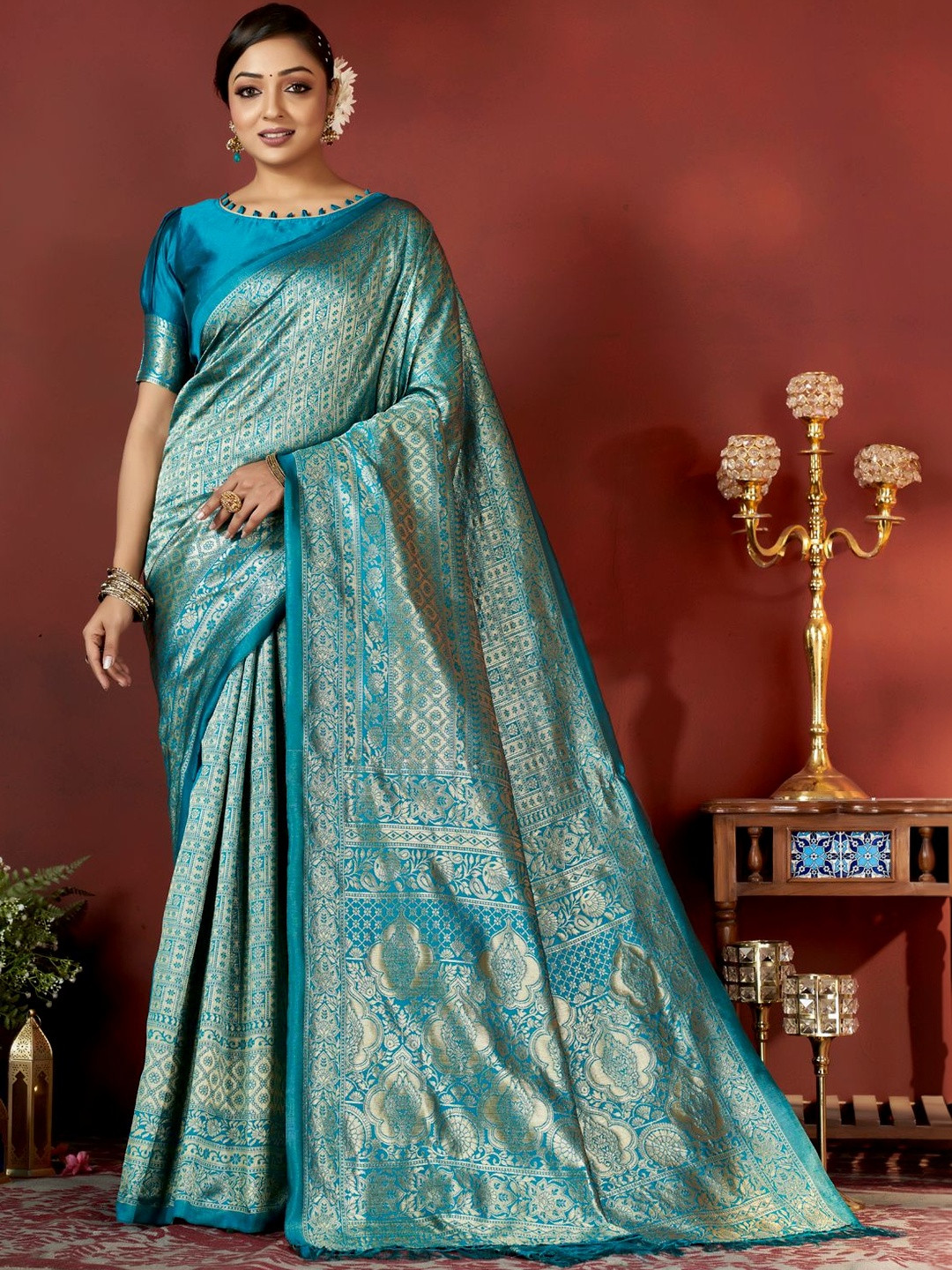 SURUKH Ethnic Motifs Zari Silk Blend Banarasi Saree