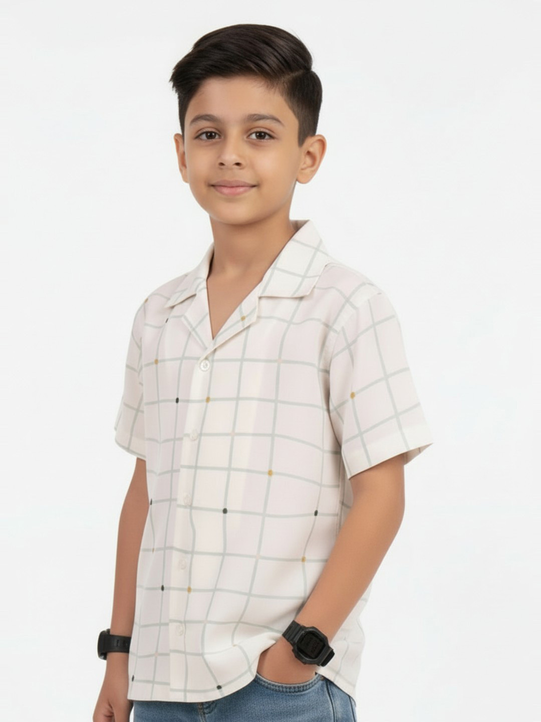 Grit N Groove Boys Relaxed Windowpane Checks Printed Casual Shirt