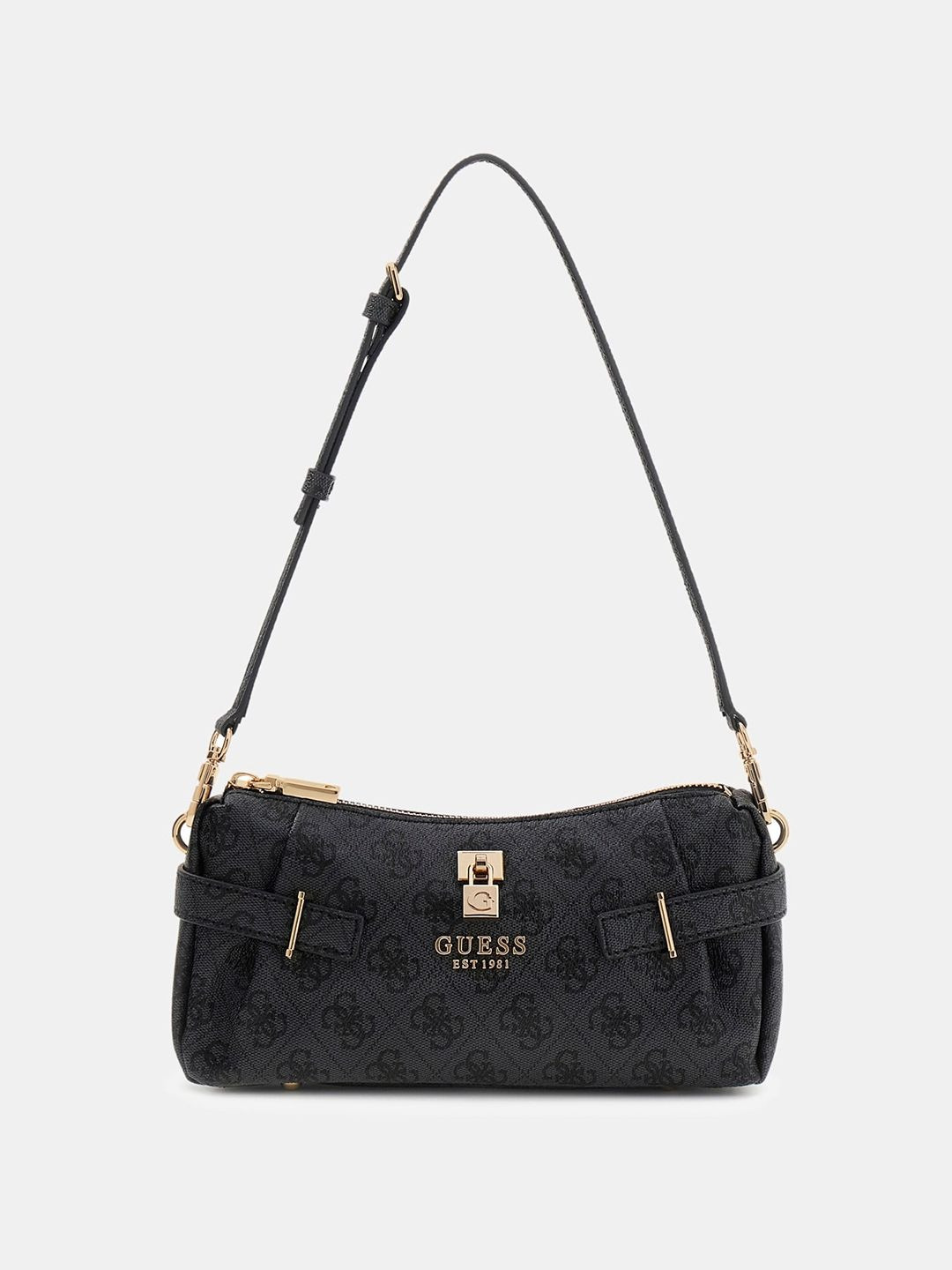 GUESS Yesba Brand Logo Printed Buckle Detail Mini Cloud Dancer Baguette Bag