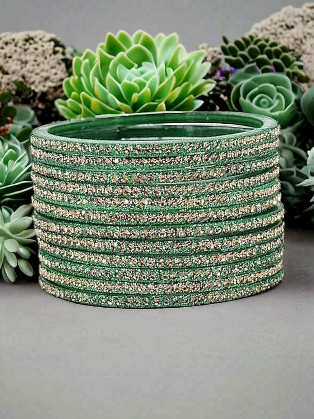 BEG FASHION Set Of 12 Zirconia Gemstone-Studded Bangles